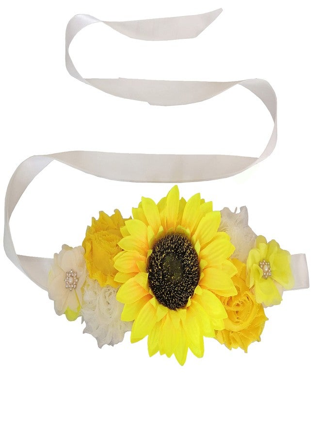 Oyabridal Sunflower Belt & Sash for Maternity Dress & Baby/Bridal Showers (Yellow) - Image 1